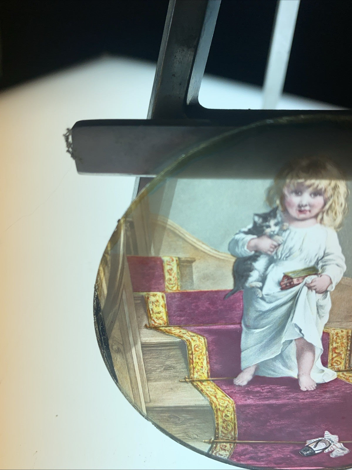 Magic Lantern Victorian Glass Round Handpainted Slide Child & Pets (1153)