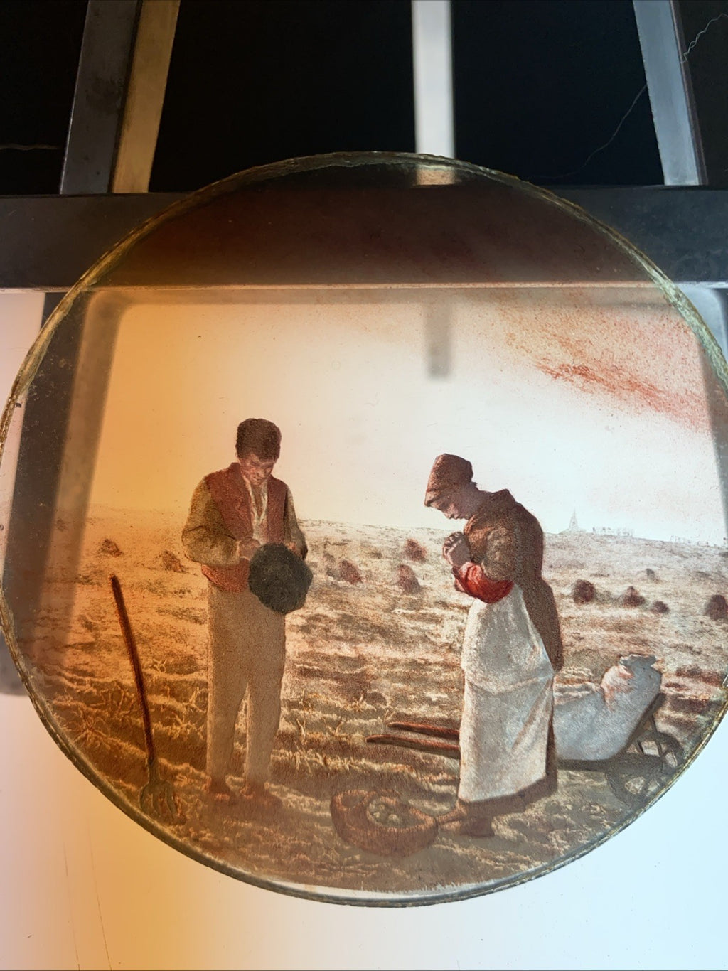Magic Lantern Victorian Glass Round Handpainted Slide Silently Preying (1099)