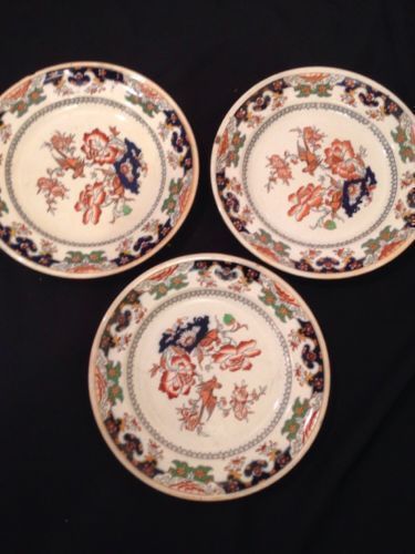 MINTON Imari Pattern Peony and red bird x 3 Plates 1860  - VERY RARE    (1355)