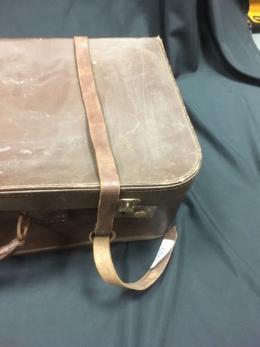 Antique Vulcan Leather Suitcase - Large prop theatre use - (2782)