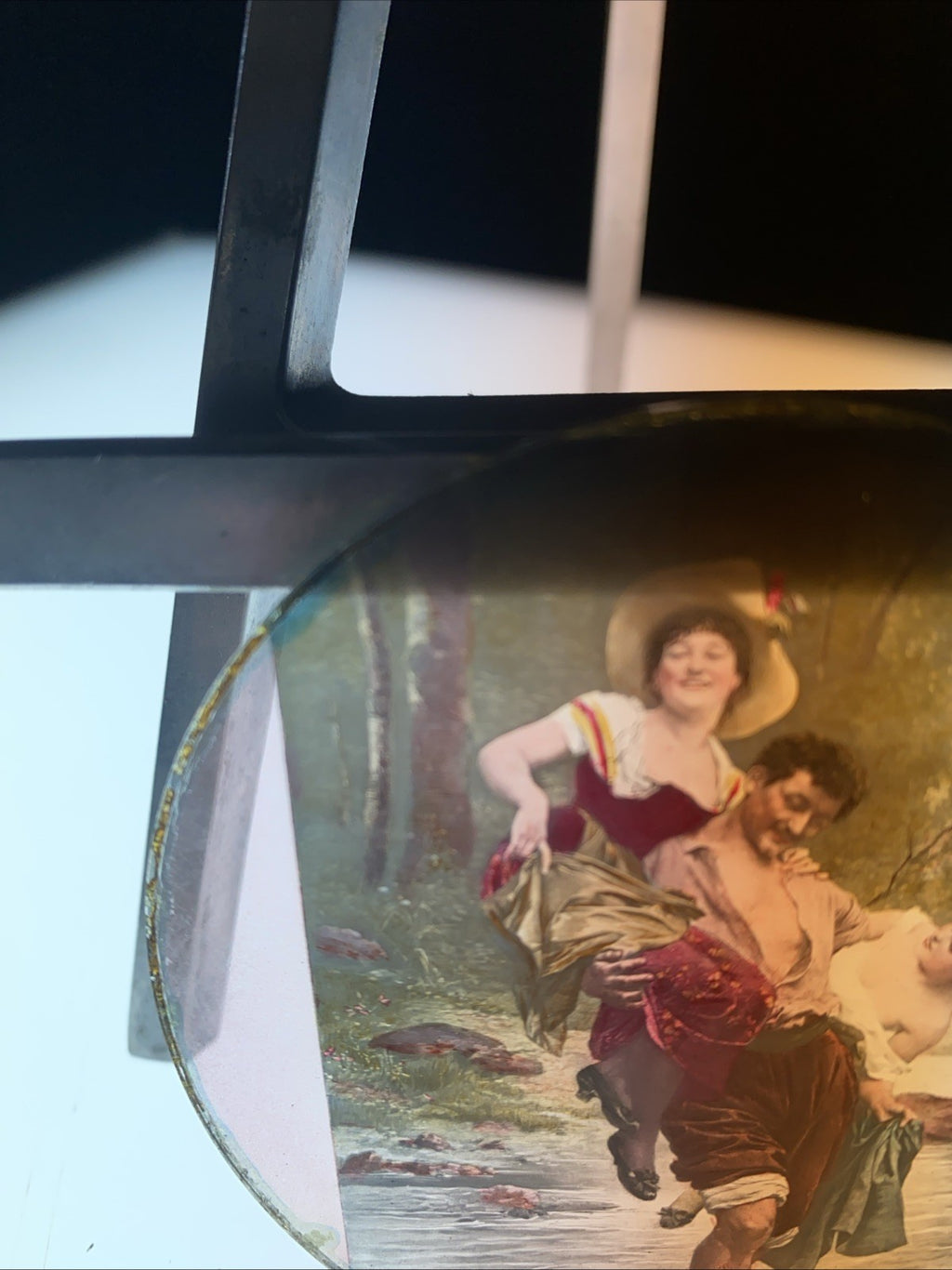 Magic Lantern Victorian Glass Round Handpainted Slide Carry over a river (1173)