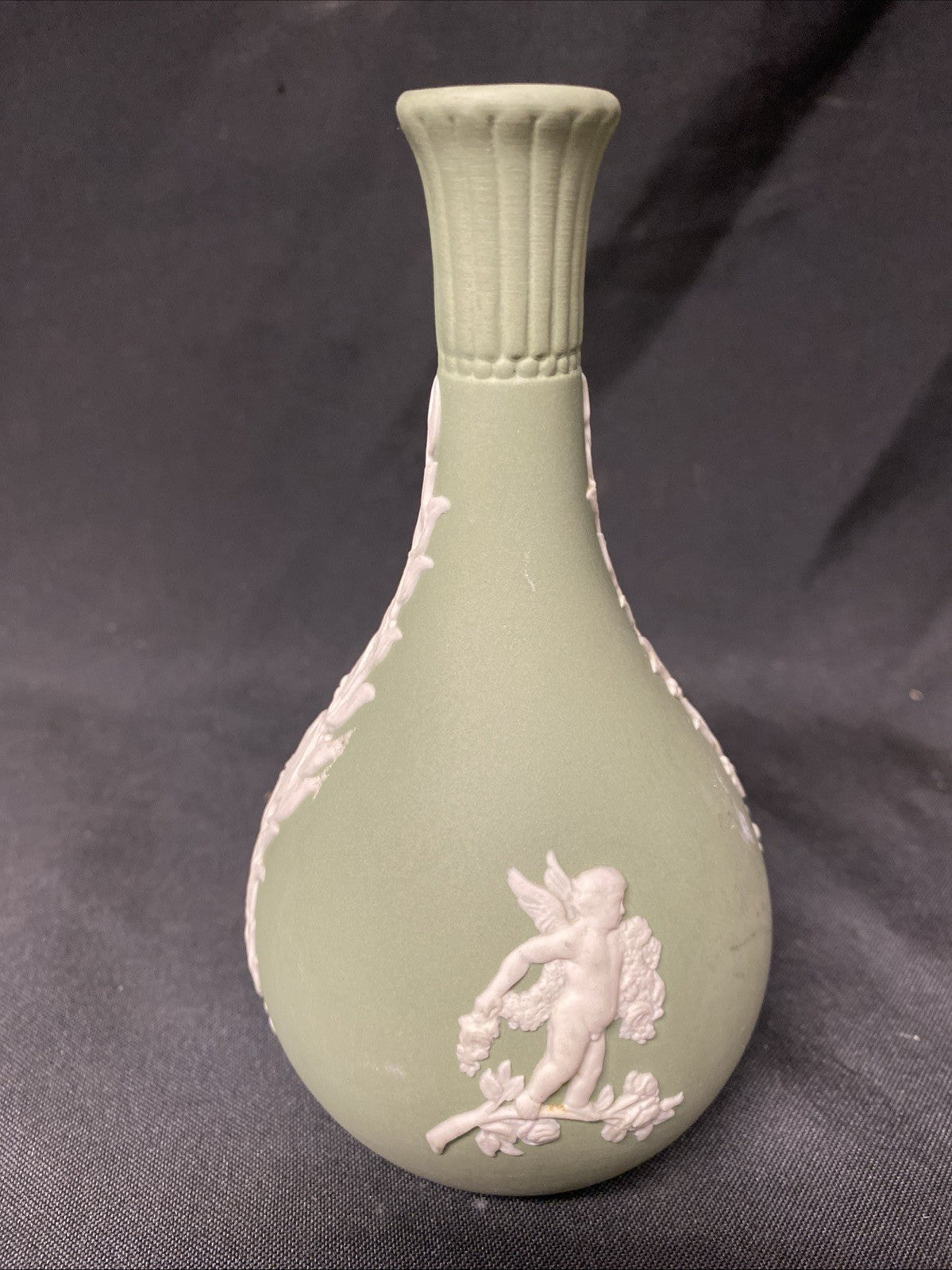Vintage Wedgwood Jasperware Sage Green Grecian Bud Vase - (1601)