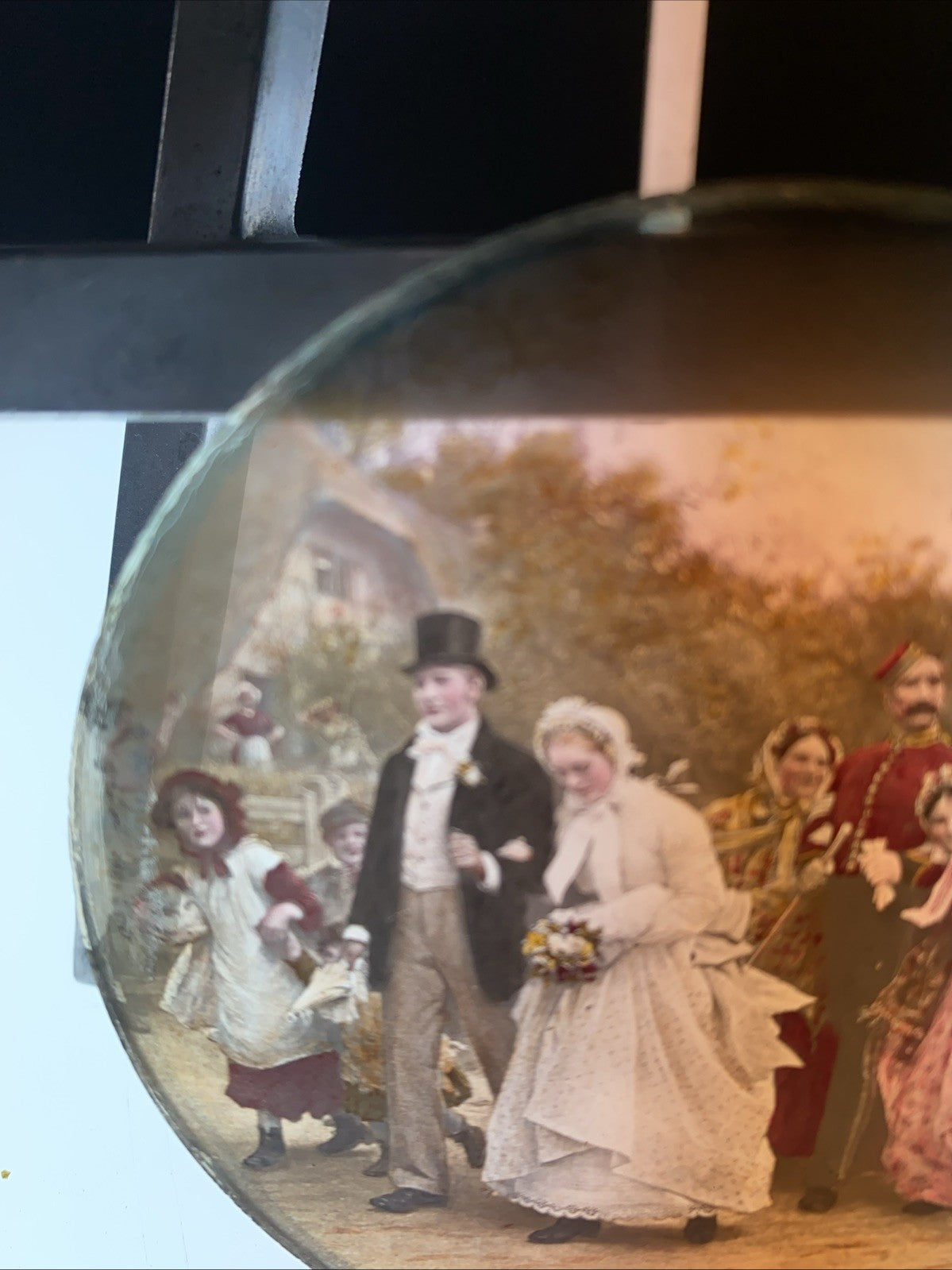 Magic Lantern Victorian Glass Round Handpainted Slide The Wedding - (1093)