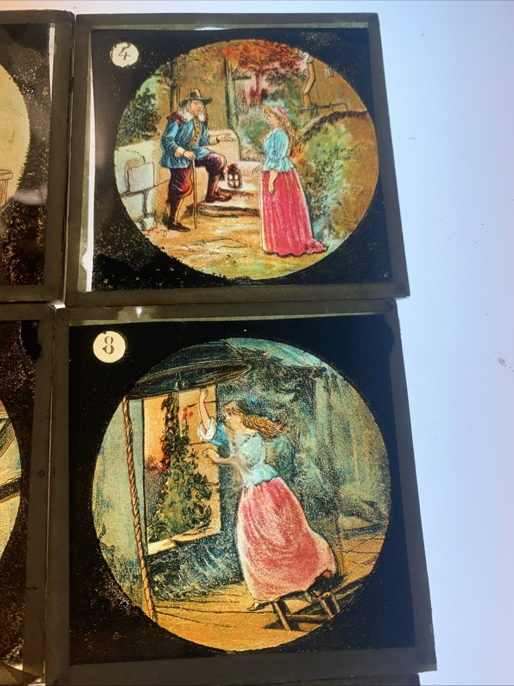 Magic Lantern Victorian Glass Square Handpainted Story x 12 Slides (1062)