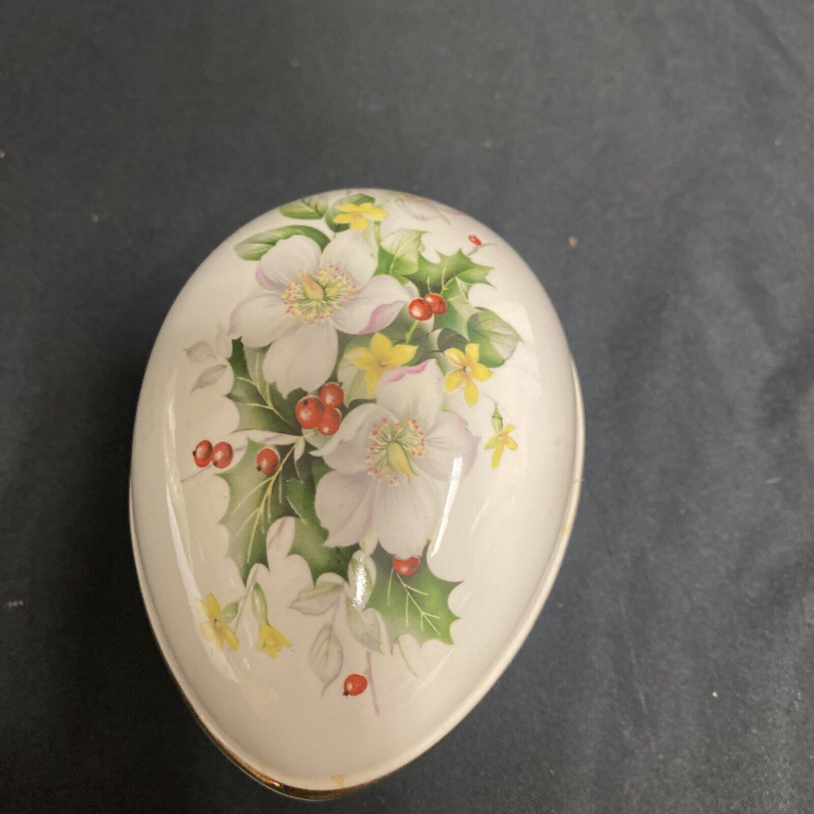 Trinket Box EGG -  Sadler Staffordshire England Pottery Floral Design - (9220)