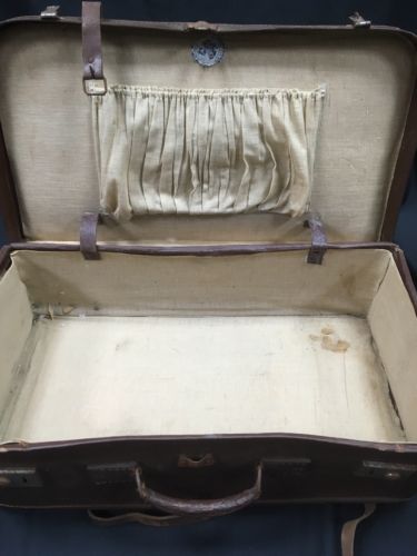 Antique Vulcan Leather Suitcase - Large prop theatre use - (2782)