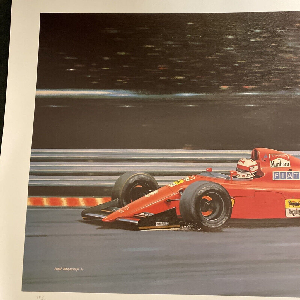 Hot Stuff by Ivan Berryman Ltd Edition /500 print 1990 F1 Nigel Mansell Fiat