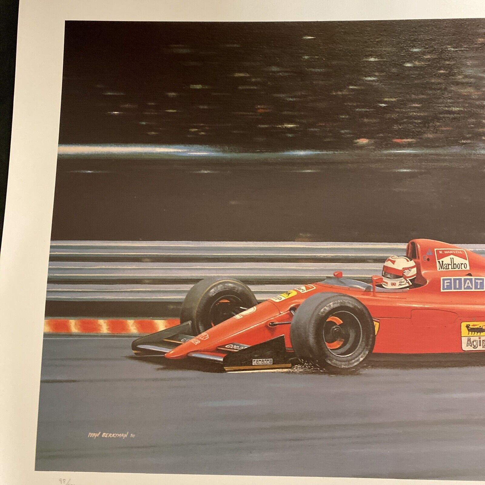 Hot Stuff by Ivan Berryman Ltd Edition /500 print 1990 F1 Nigel Mansell Fiat