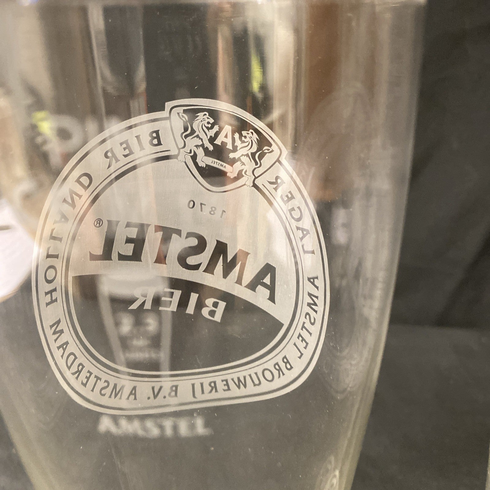 2X Amstel Bier Etched Pint Glasses Lager Drinks Home Bar Pub Party (1334