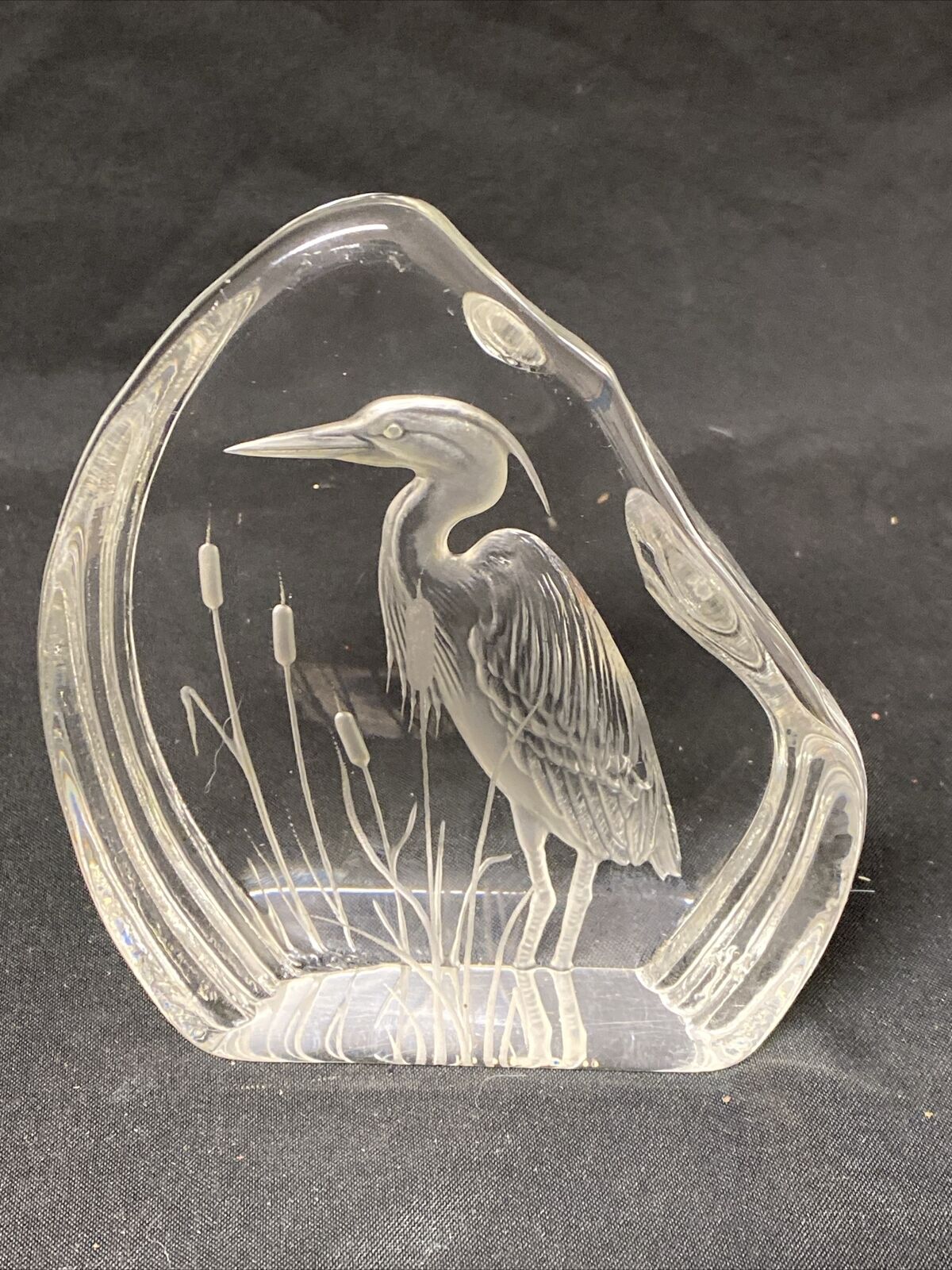 Vintage 70's Swedish Crystal Glass Paperweight Signed Kingfisher - (5032)