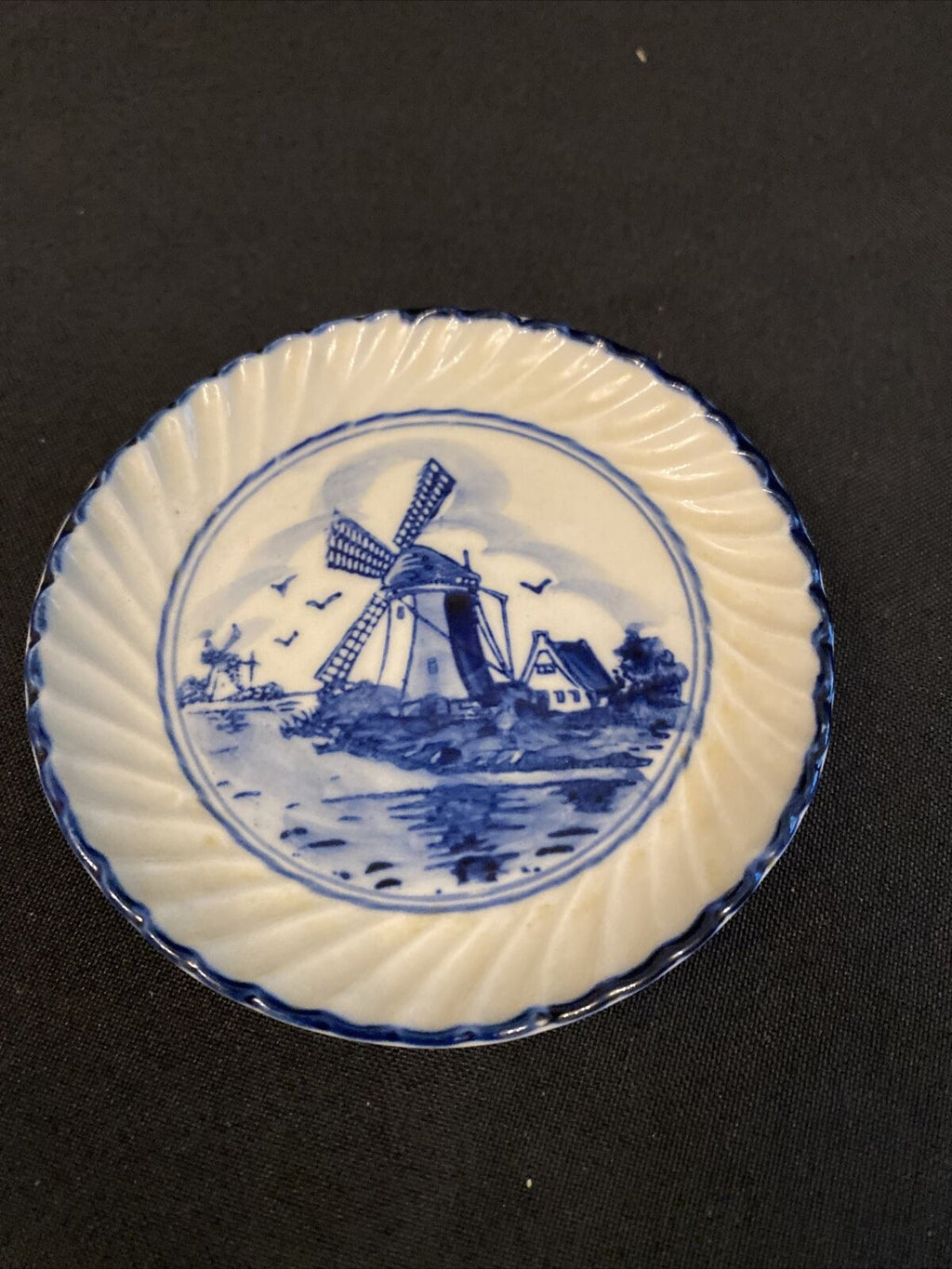 Vintage Holland Delfts Blue 167 Windmill Pin Dish Hand Painted Genuine - (8464)