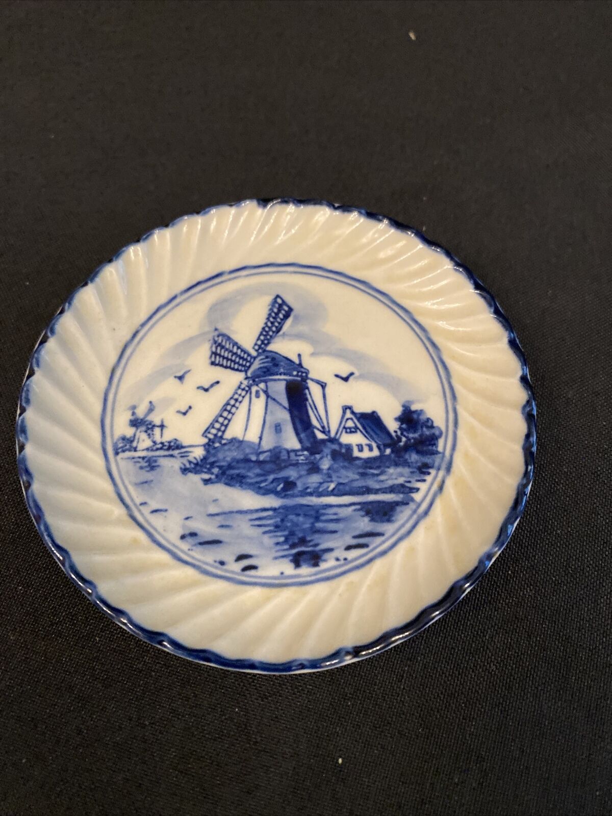 Vintage Holland Delfts Blue 167 Windmill Pin Dish Hand Painted Genuine - (8464)