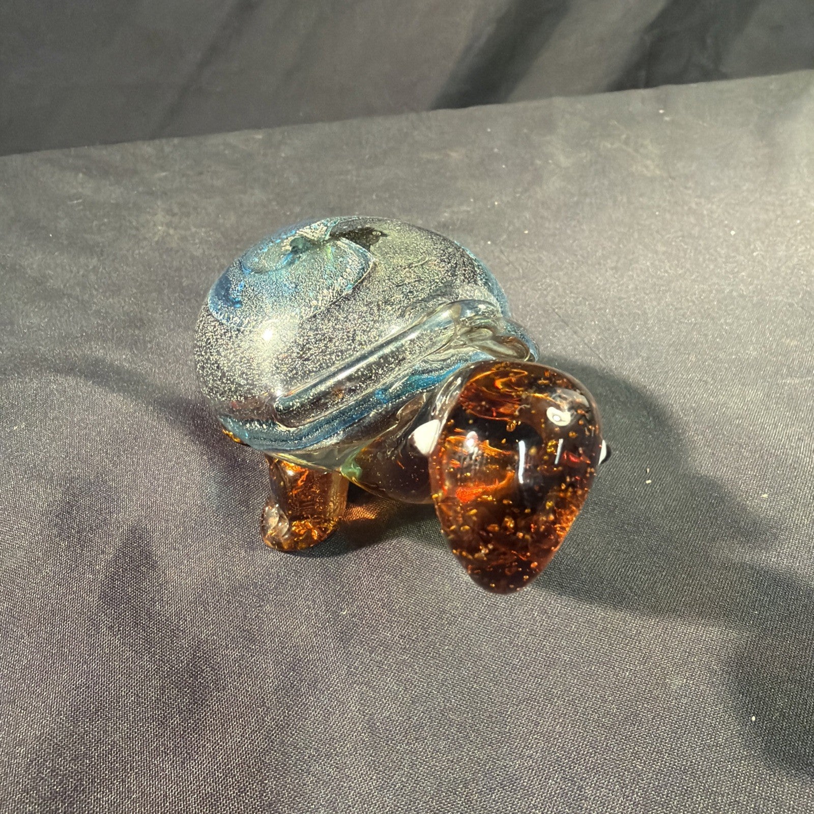 Murano Glass Turtle Amber Glass Ornament 15cm Vintage 1970's - (2084)