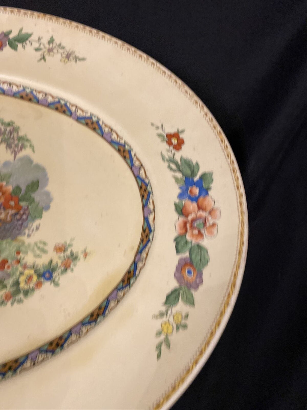 Vintage Myott Son & CO Large Oval Platter Yellow with Japanese Garden - (8558)