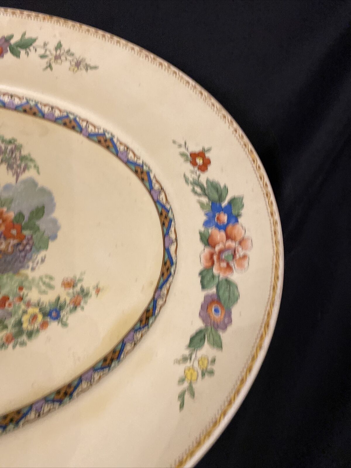 Vintage Myott Son & CO Large Oval Platter Yellow with Japanese Garden - (8558)