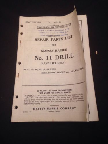 Massey - Harris Company - Repair parts lists for No 11 Drill 1939 (1266)