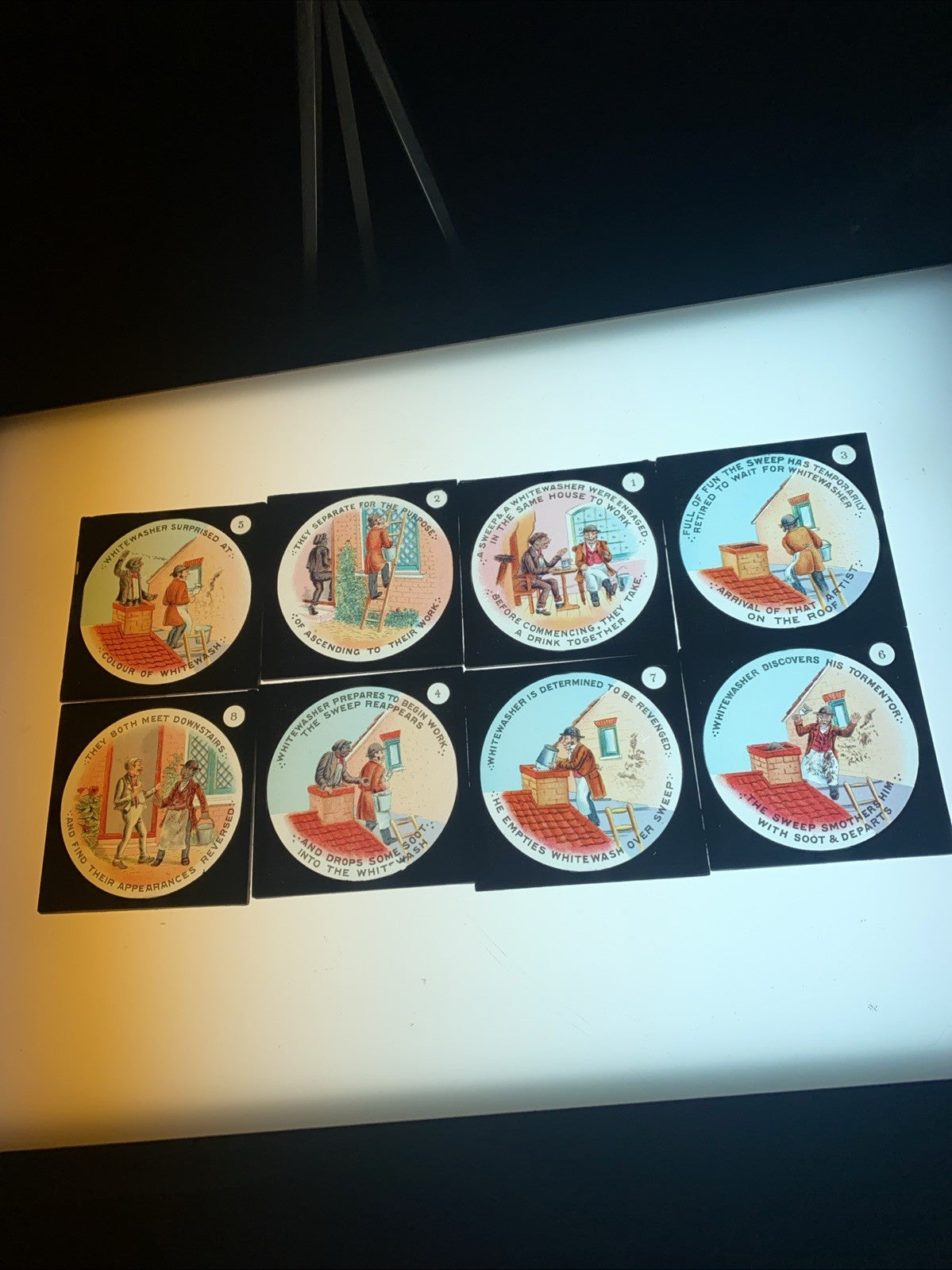 Magic Lantern Victorian Glass Square Handpainted Story x 8 Slides (1061)