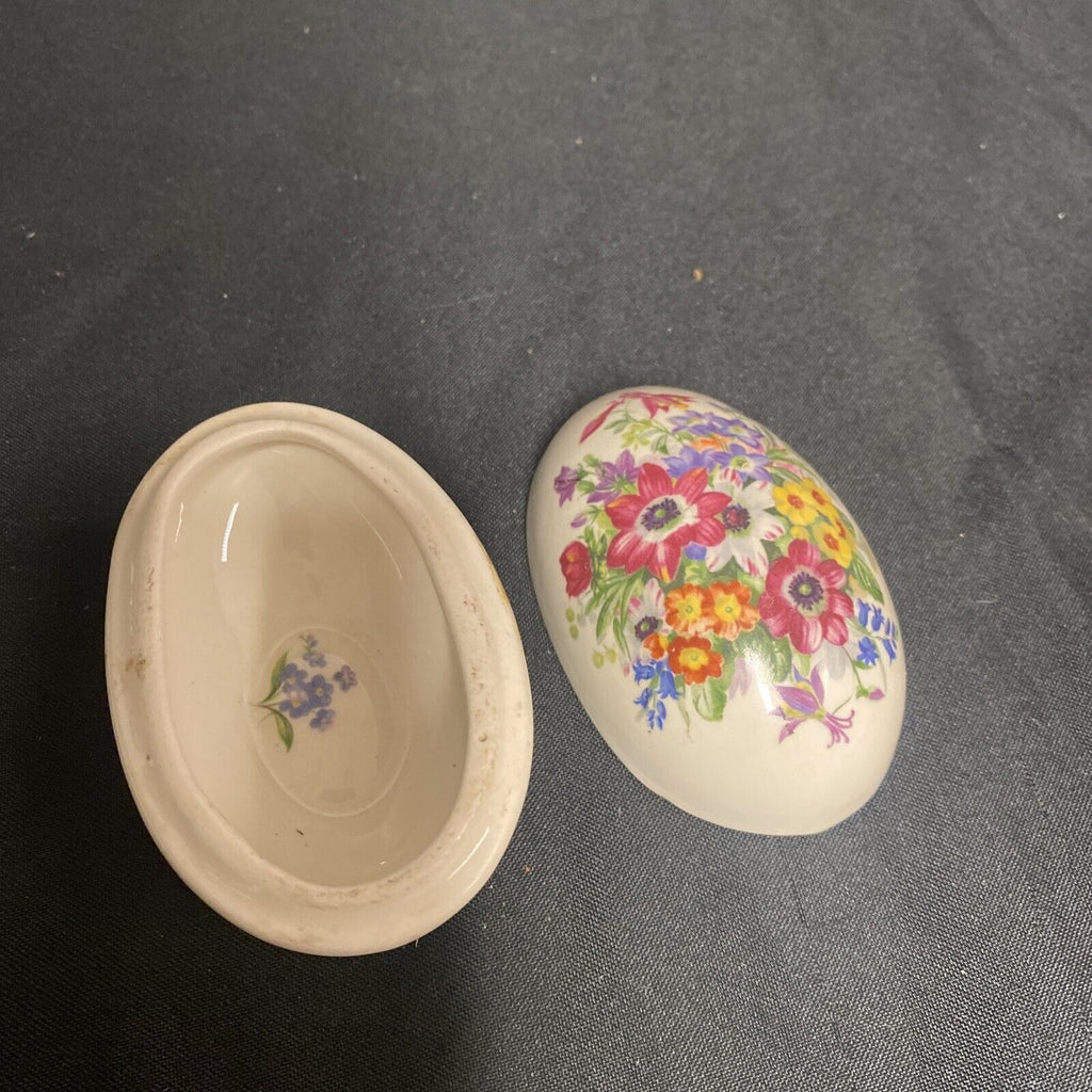 Trinket Box EGG -  England Pottery Floral Design - (9325)