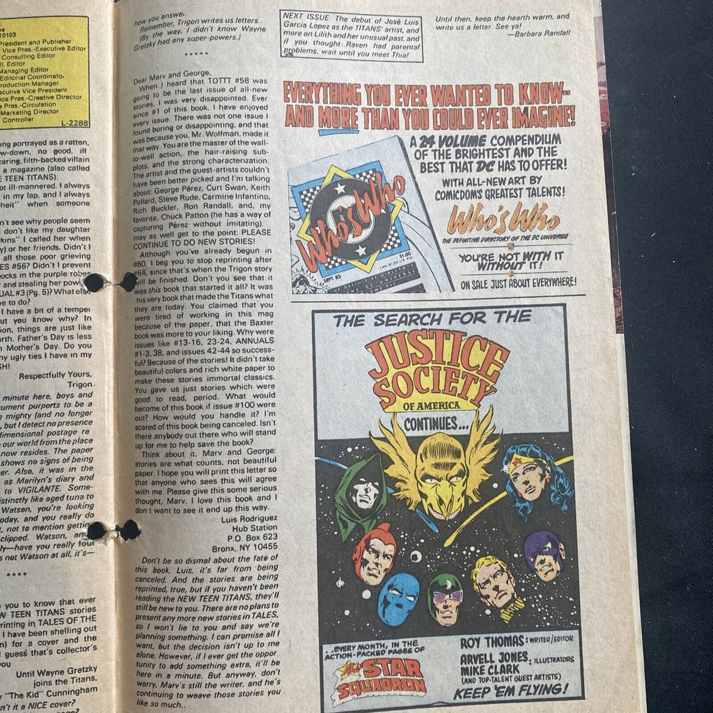 COMIC - DC Comics Tales of TEEN TITANS - May 1986 - Starfire - (8811)