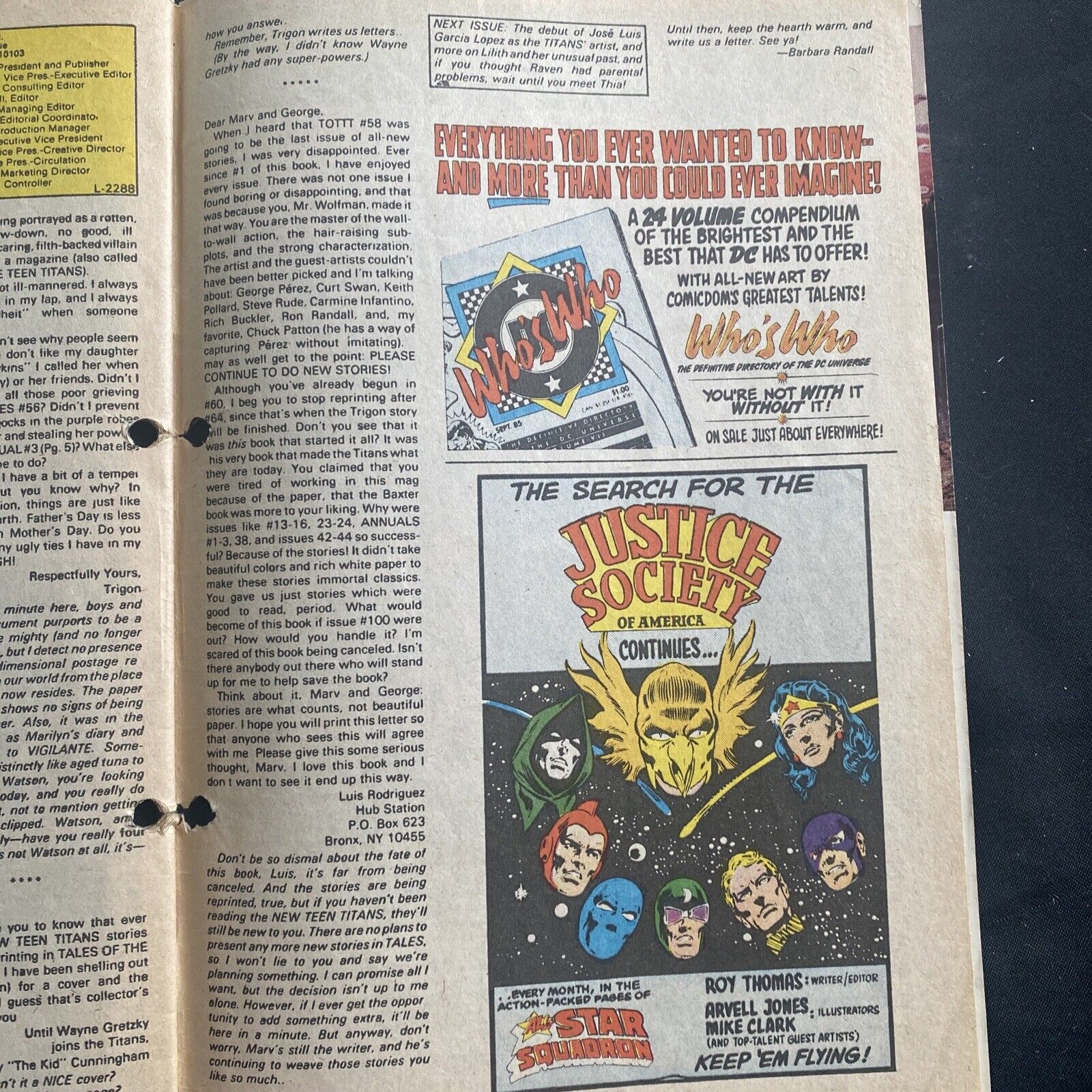 COMIC - DC Comics Tales of TEEN TITANS - May 1986 - Starfire - (8811)