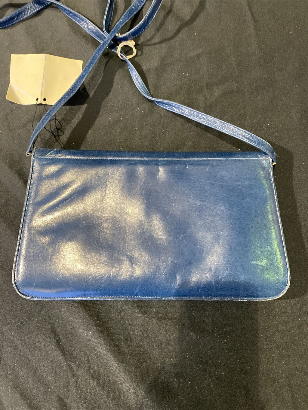Vintage A Jones & Sons blue kid leather Handbag with green piping - (8427)