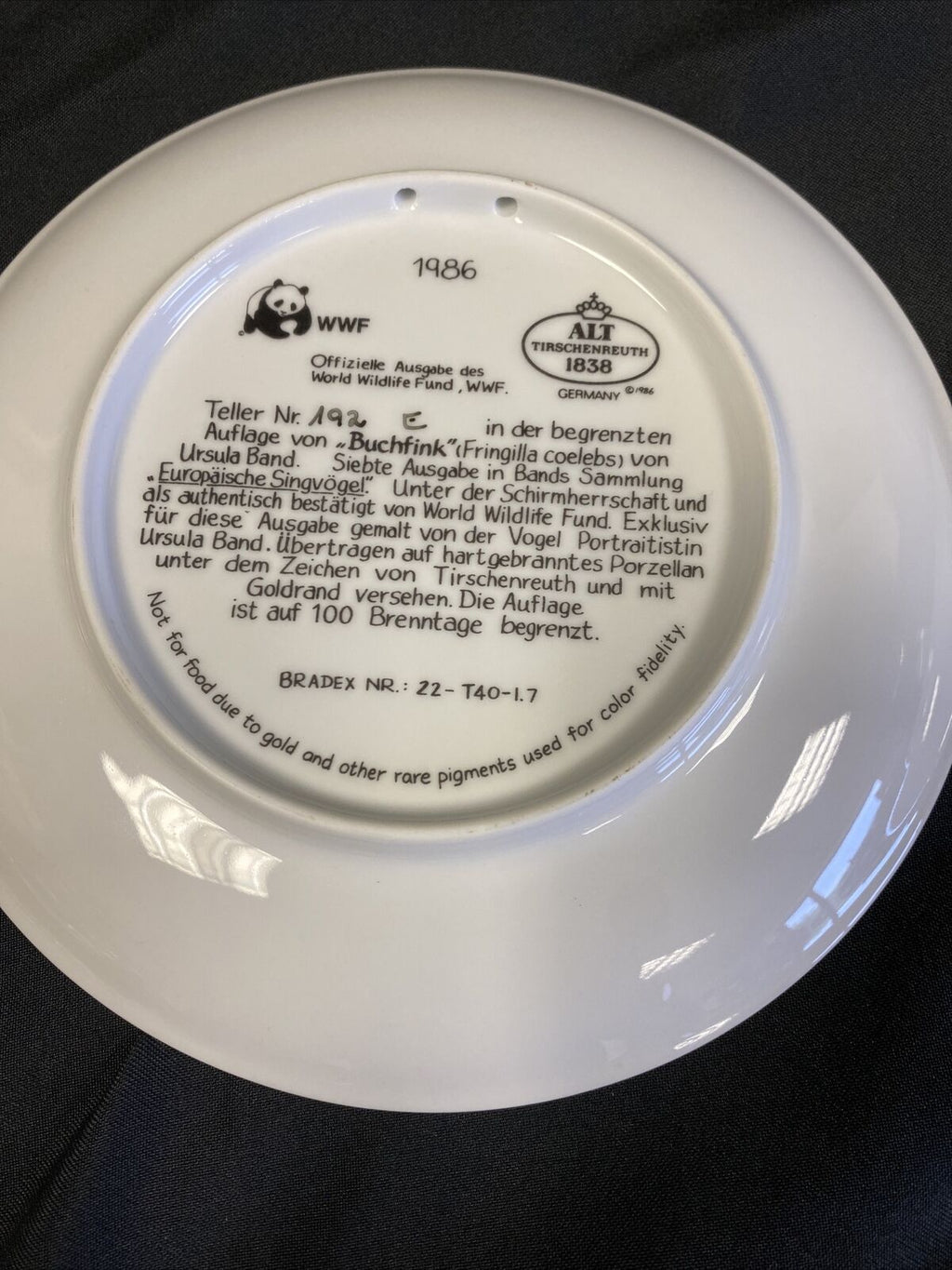 WWF Tirschenreuth Bands Songbirds Europe Plates x2 Bullfinch & Great Tit (7829