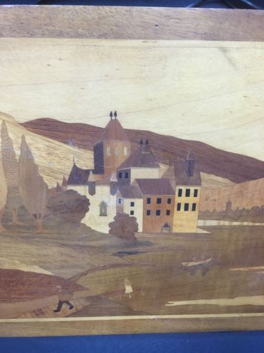 Vintage wooden marquetry picture 1970's Italian theme original work - (6680