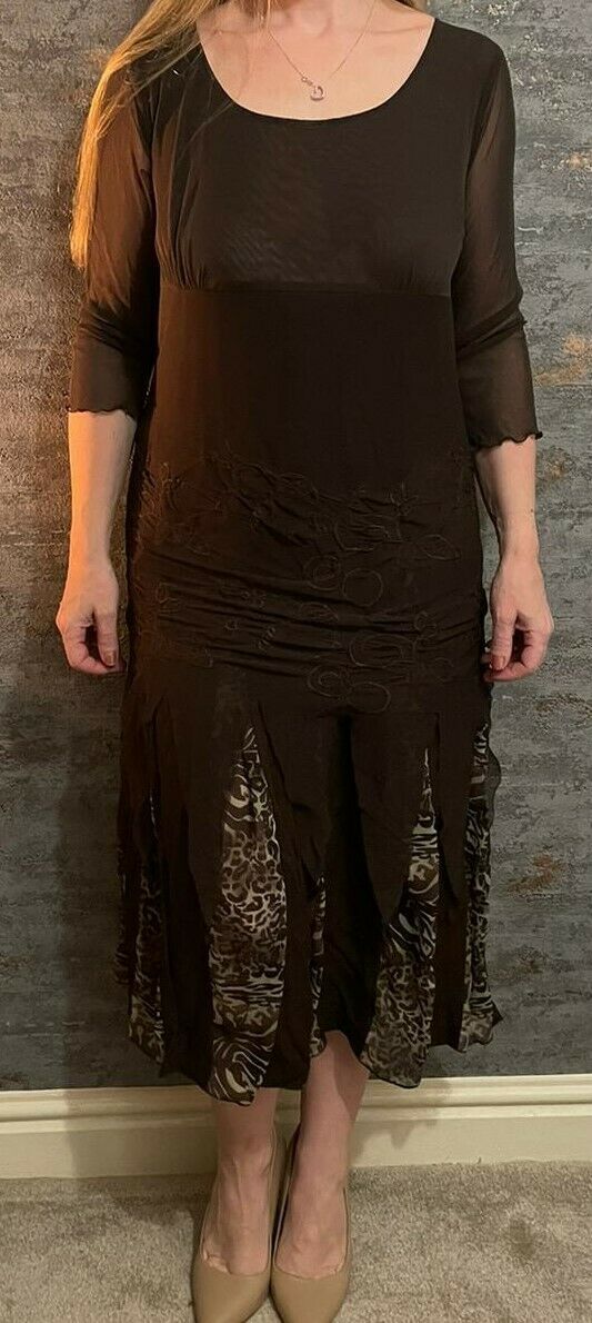Vintage Dress Size 12 Tall - Mac Scott Brown brown print layered detailed -(2662