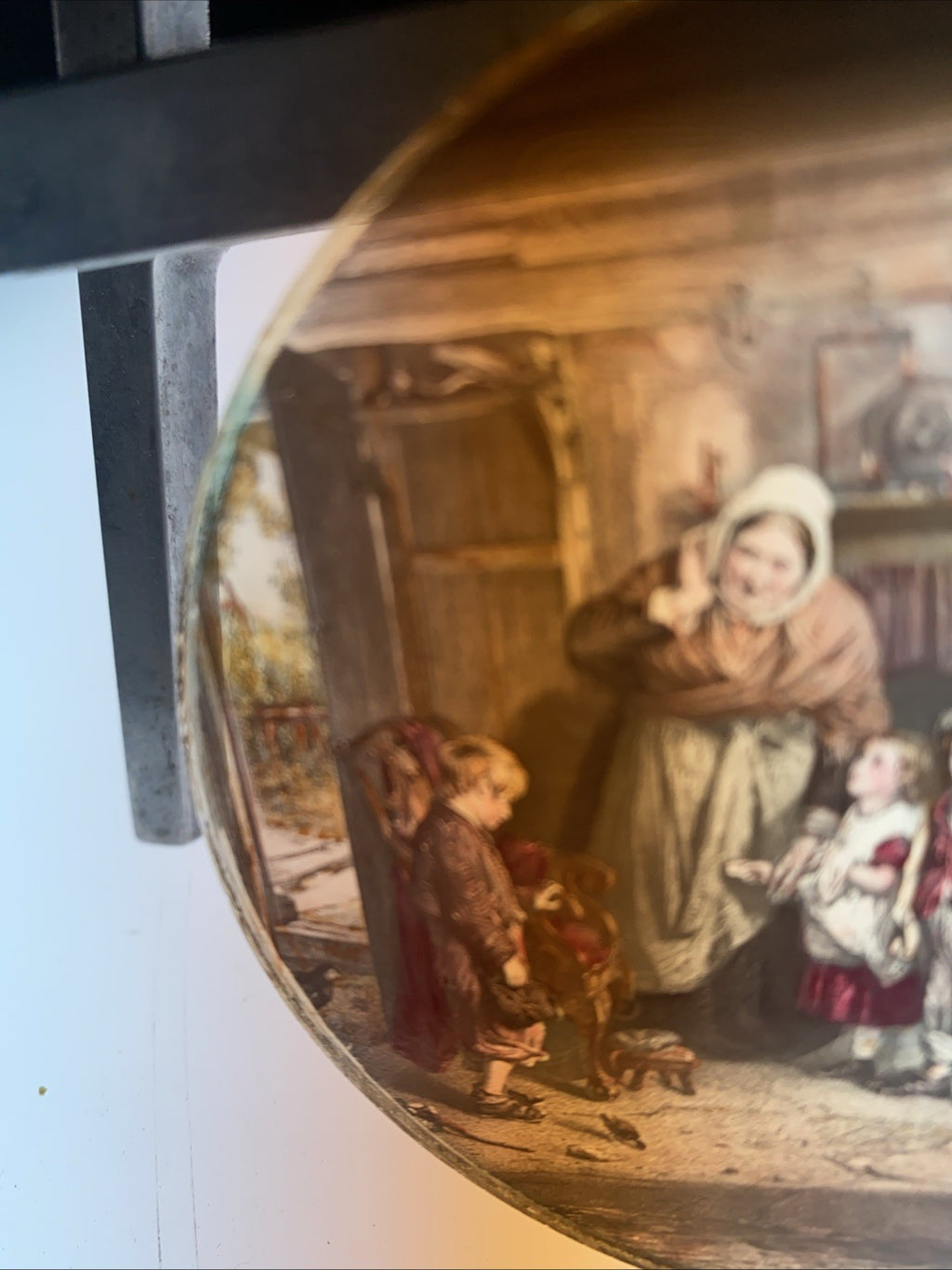 Magic Lantern Victorian Glass Round Handpainted Slide The telling off (1107)