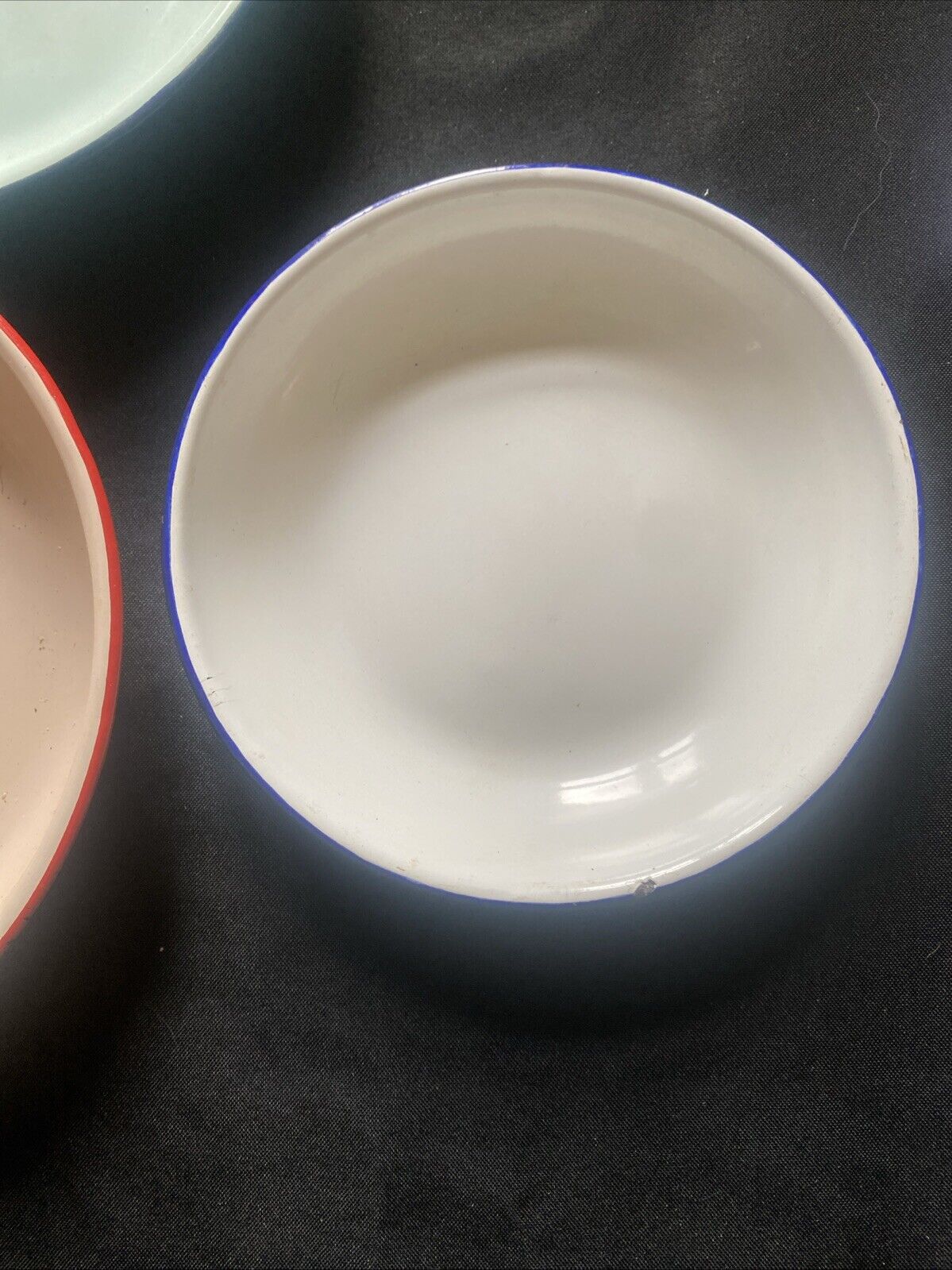 Chinese Enamelware Bumper Harvest 5 x Plates / Bowls Pink Blue White (5874)