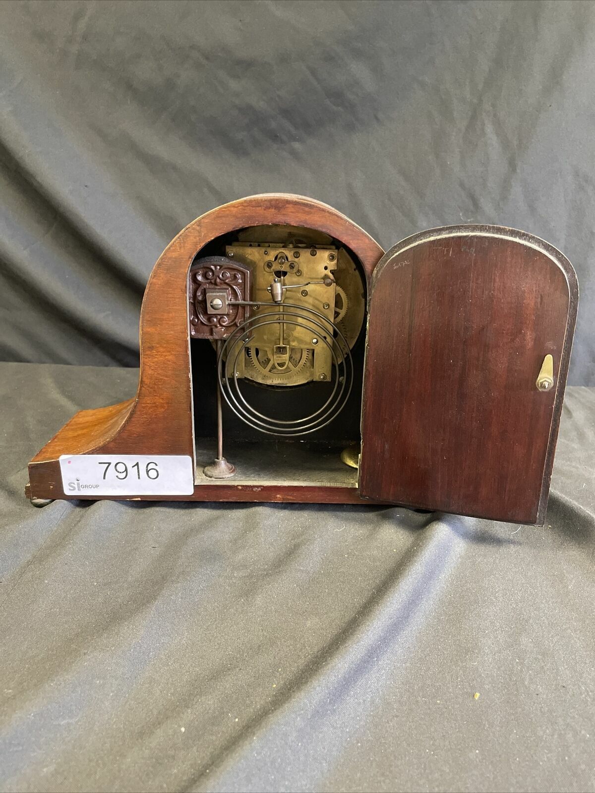 Edwardian Inlaid Mahogany Napoleon Hat Style Mantle Clock Working - (7916)