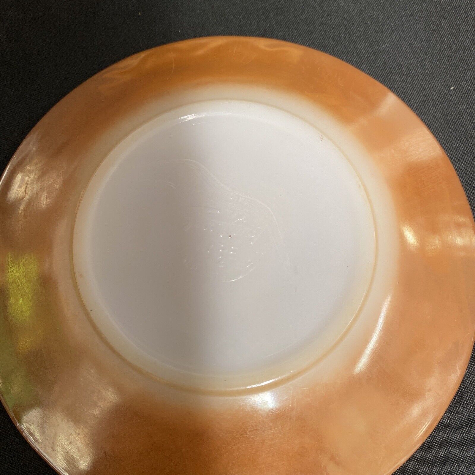 Vintage FIRE KING Oven Ware PEACH LUSTRE c1950 Glass USA Laurel Trio Plate Cup Saucer