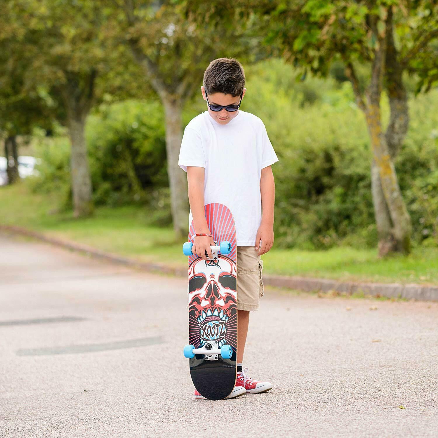 Xootz Double Kick Skateboard - Skull design  31" Skate board