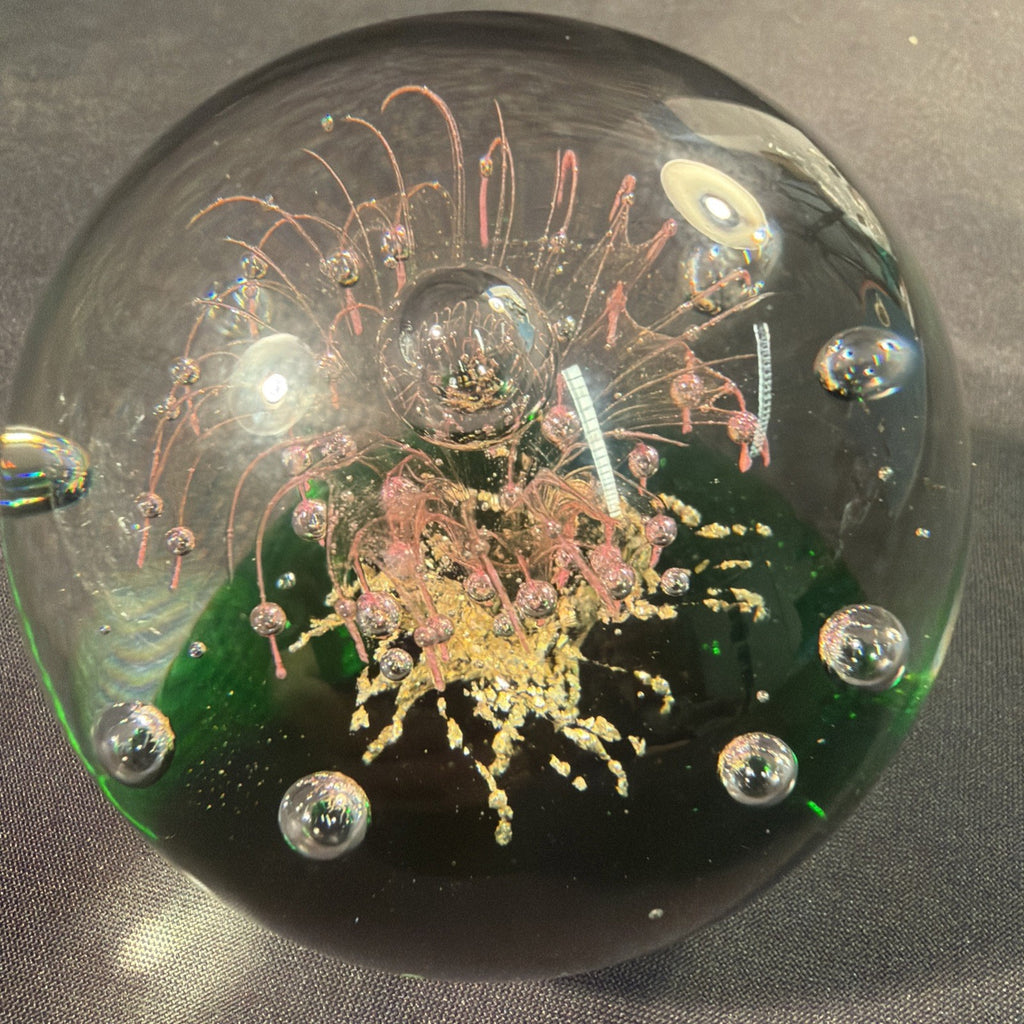 Murano Italian Firework  & Bubbles Glass paperweight 1970's Vintage  5cm D.- (2090)