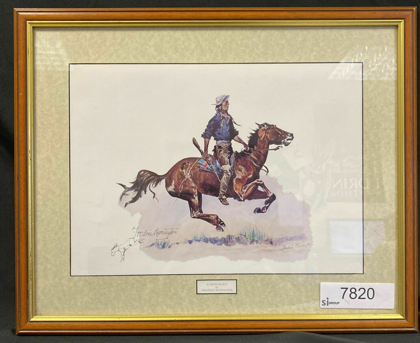 Frederic Remington A Crow Scout Watercolour print signed by Eugene Field  (7820