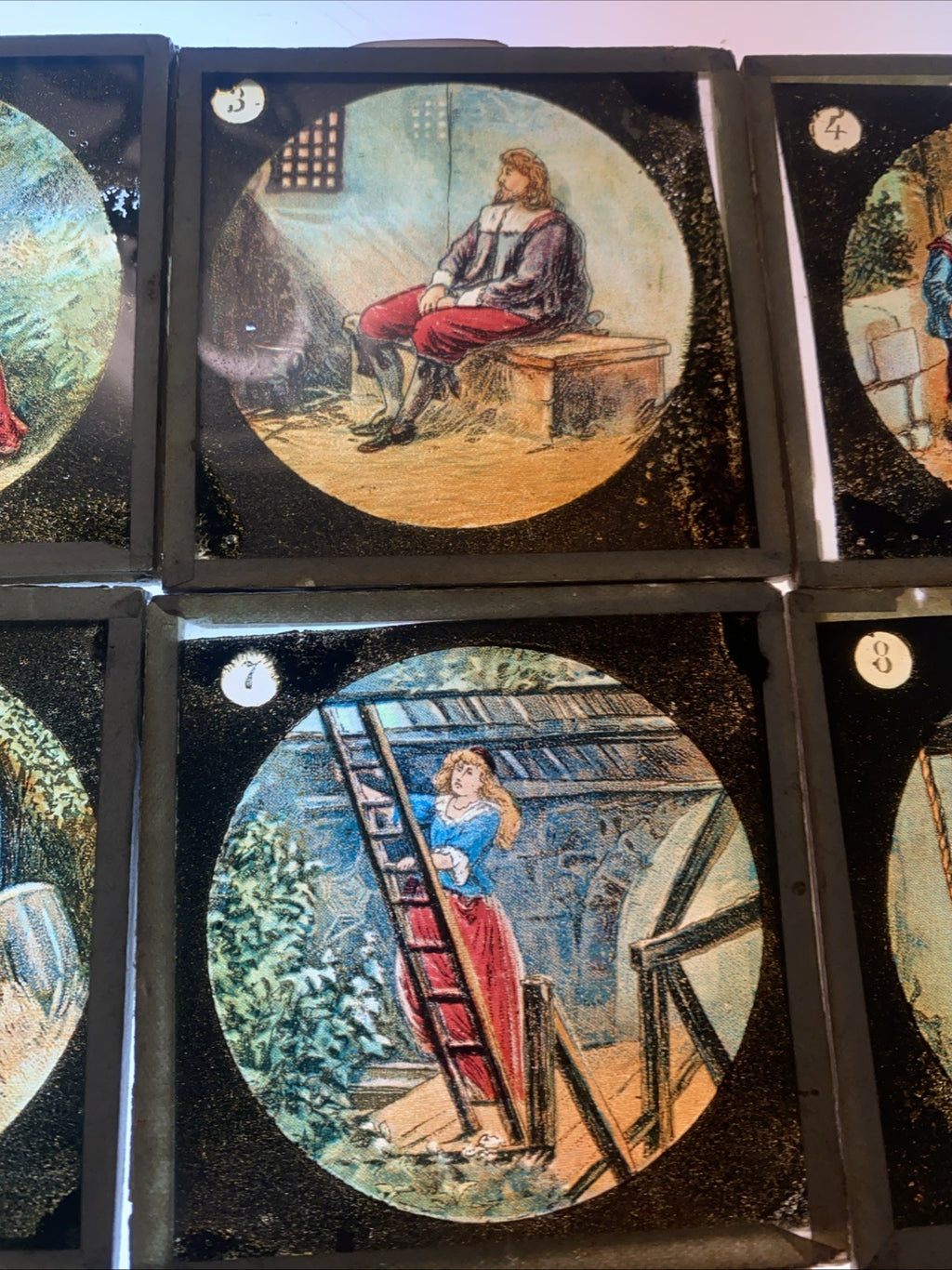 Magic Lantern Victorian Glass Square Handpainted Story x 12 Slides (1062)