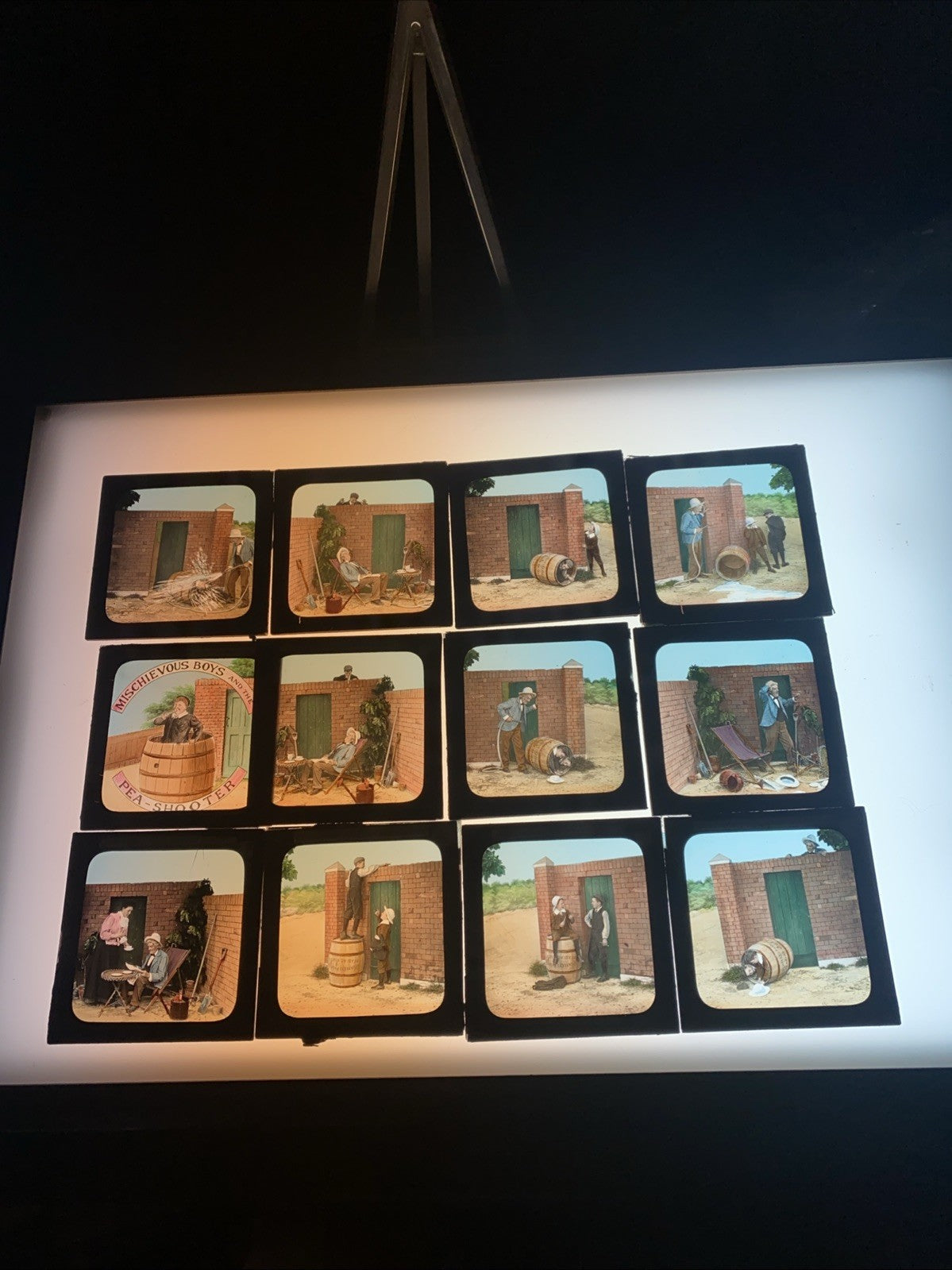 Magic Lantern Victorian Glass Square Handpainted Story x 12 Slides (1060)