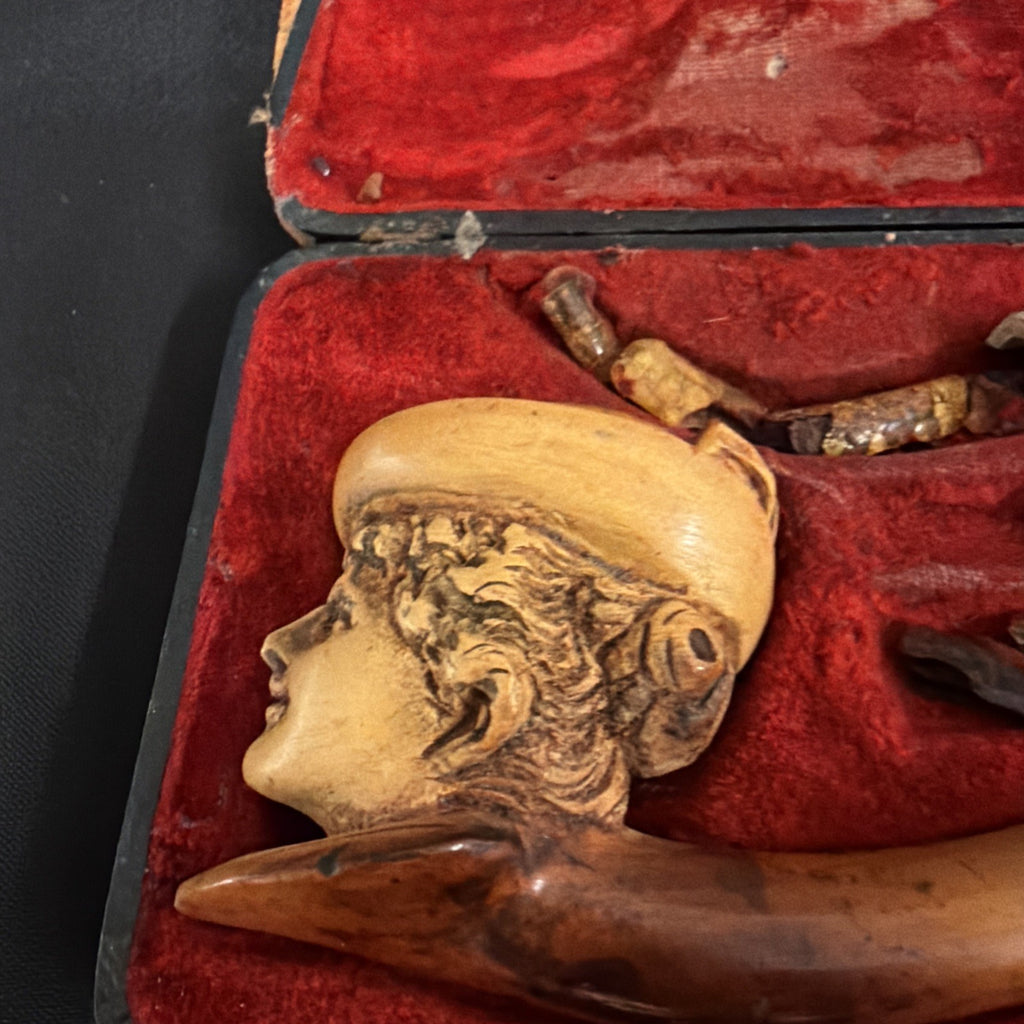 Smoking Tobacco Pipes ornate x 2 Lady and claw foot Original Box Meerschaun 1890 - (1959)