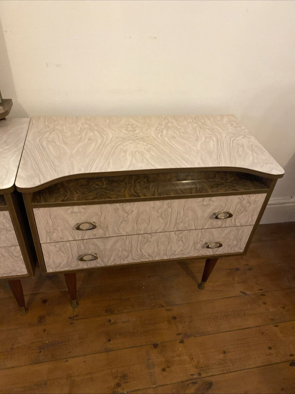 1960's Pair of bedroom chests / side tables one with mirror - (1163)