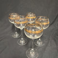 Vintage Hock Wine Goblets Glasses Gold Laurel Pattern Long Stem x 5 - (1842)