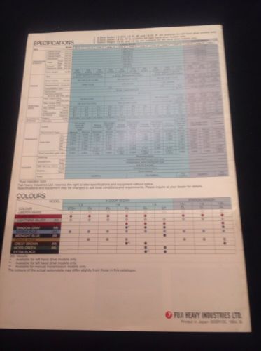 Subaru 4 Door Sedan Wagon GT - 1984 - Car Brochure Leaflet - (319)