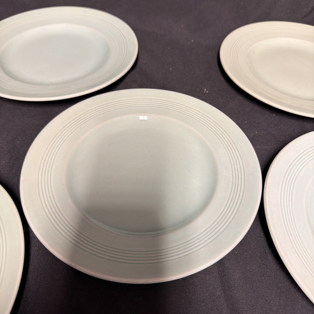 Wood's Ware Beryl Utility Green 1940's Ceramic Tea Plates 20cm D. x 5 GC - (1917) 