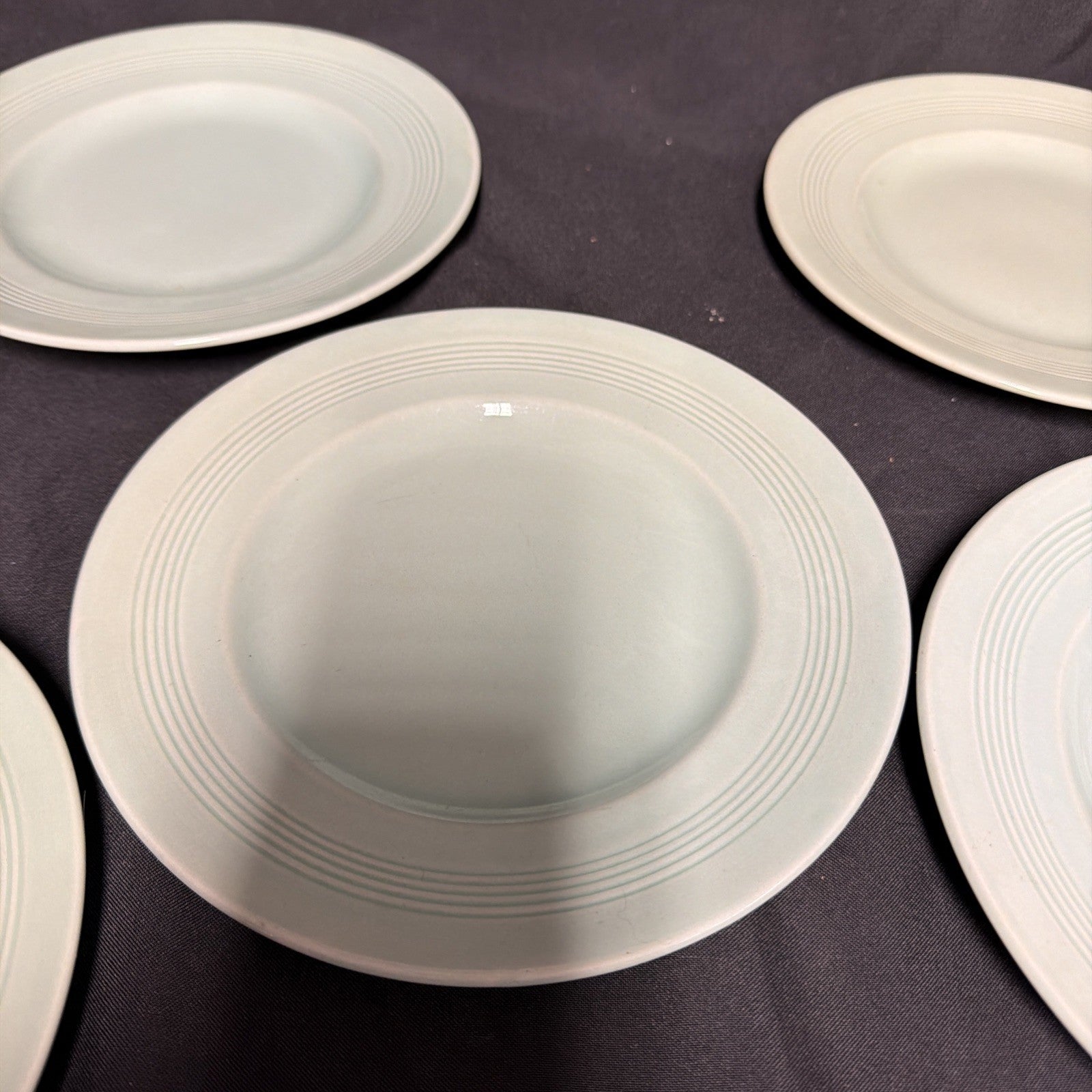 Wood's Ware Beryl Utility Green 1940's Ceramic Tea Plates 20cm D. x 5 GC - (1917) 