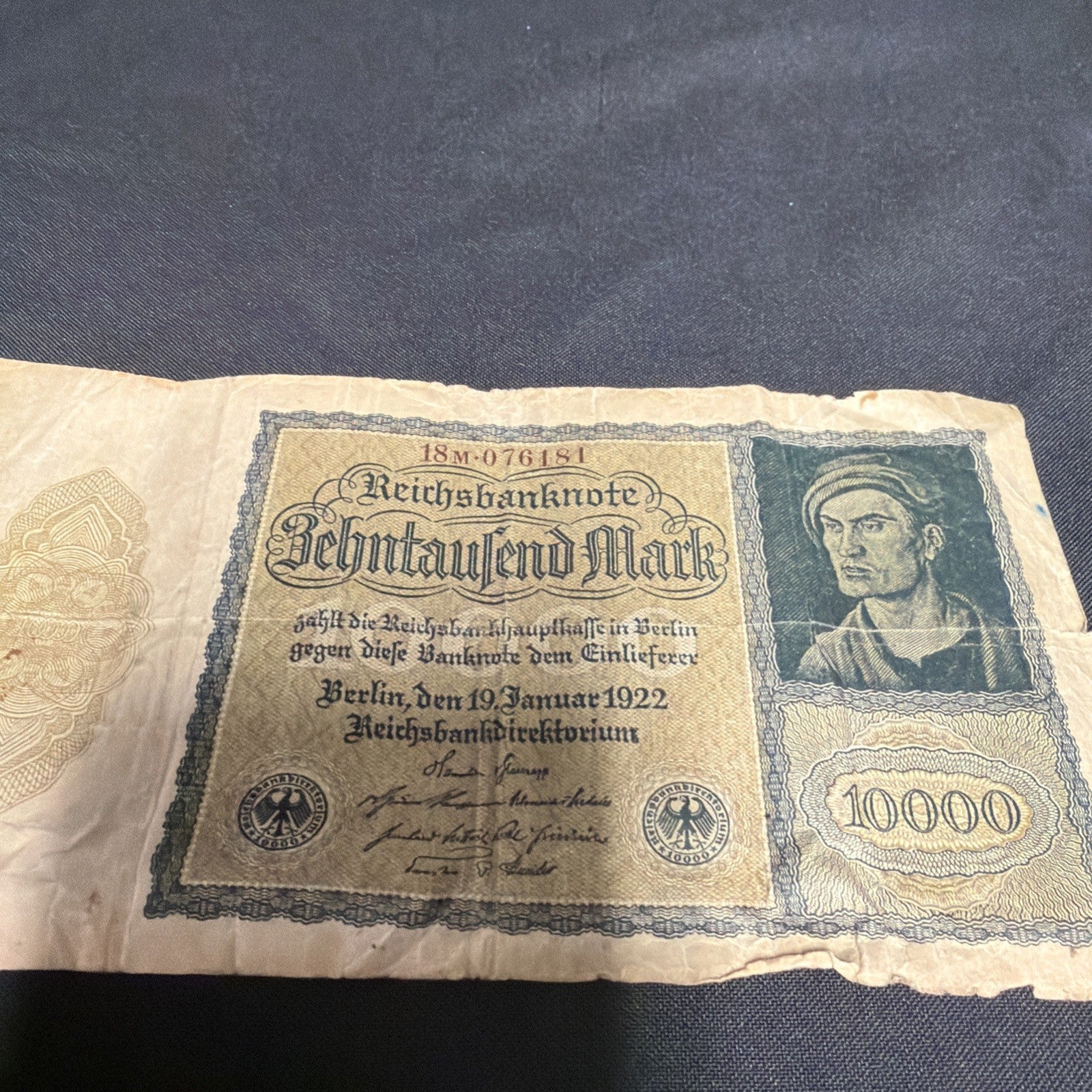 Bank Note Antique 10000 Zehntausend Mark Berlin 1922 German Banknote - (2354)