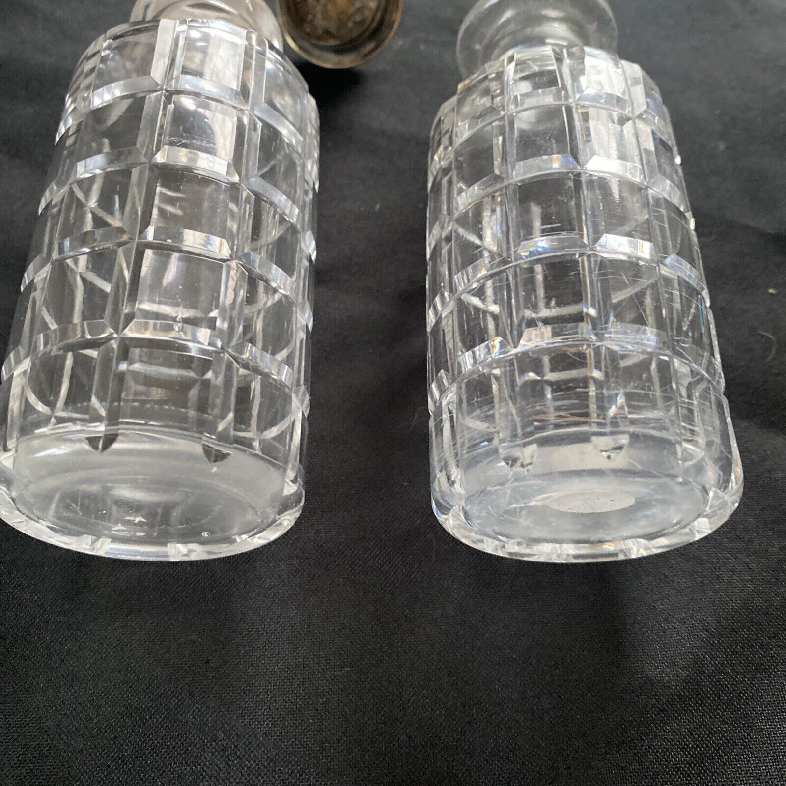 Antique EPNS Glass condiment pair Salt Sugar oil etc - 9330
