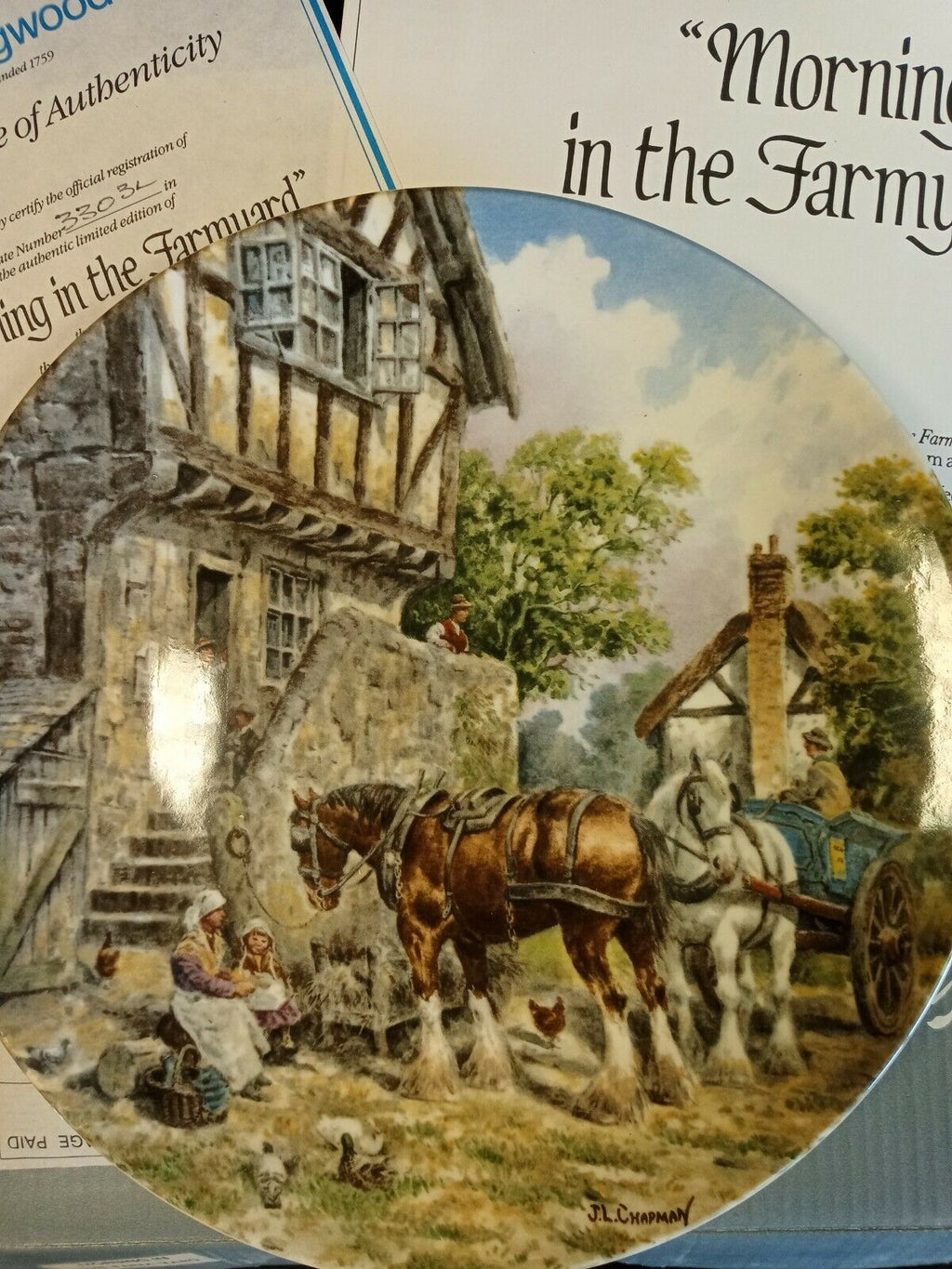 Wedgwood Queensware Collectors Boxed Plate 1989 Morning In The Farm Yard (7883)