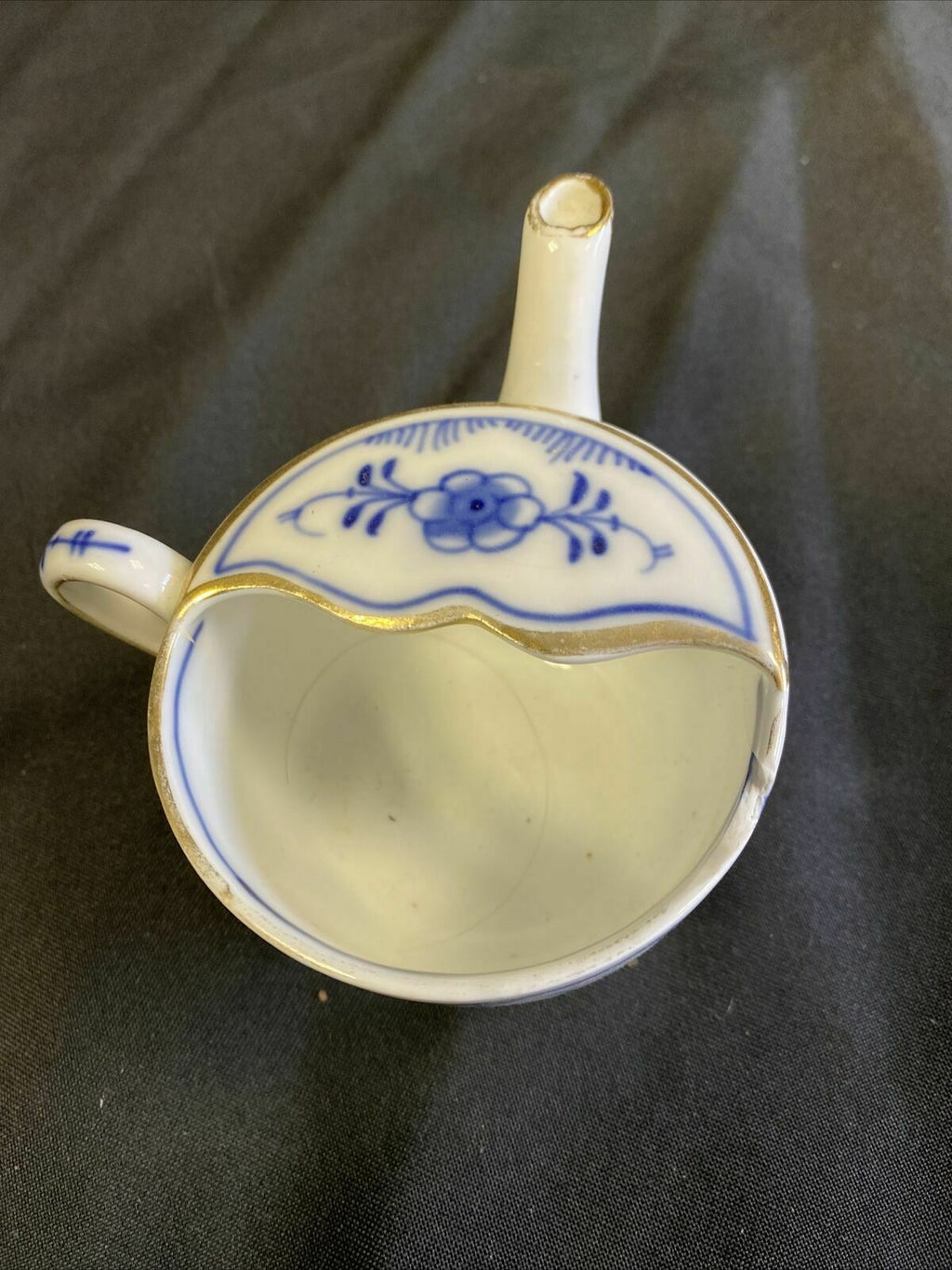 Blue and Gilt Antique Ceramic Invalid Feeding Cup Small 65mm Gilt (6467)