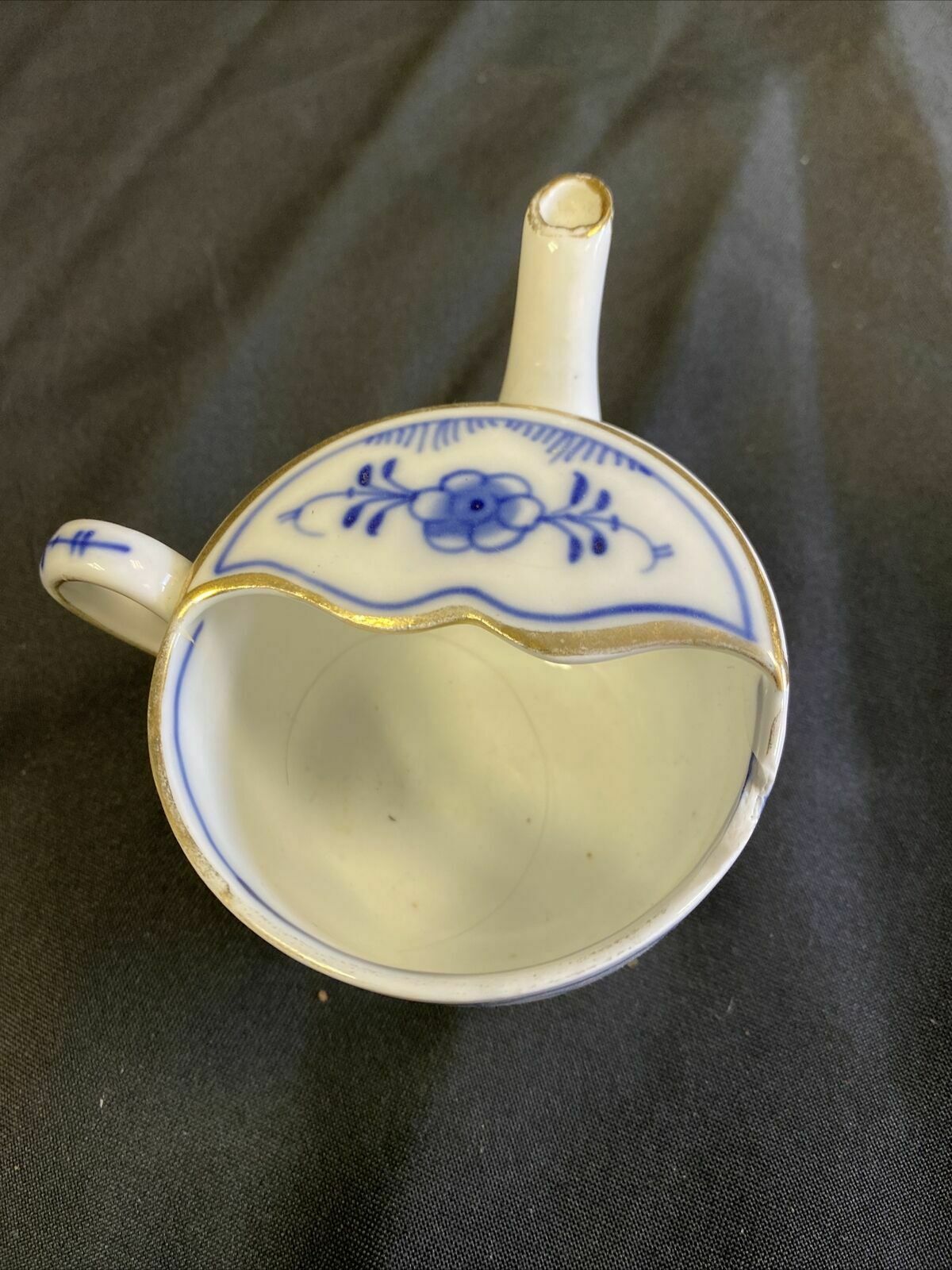 Blue and Gilt Antique Ceramic Invalid Feeding Cup Small 65mm Gilt (6467)