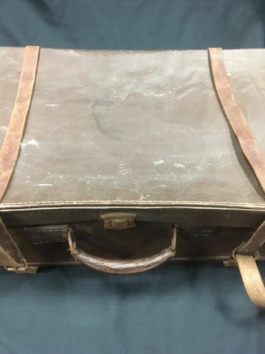 Antique Vulcan Leather Suitcase - Large prop theatre use - (2782)