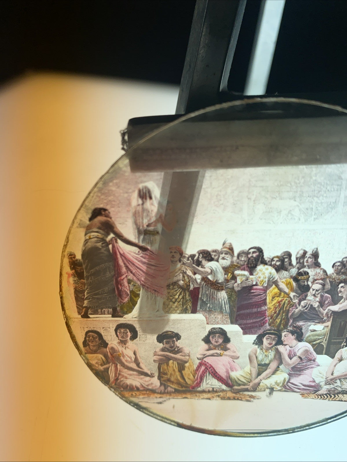 Magic Lantern Victorian Glass Round Handpainted Slide Biblical scene (1122)